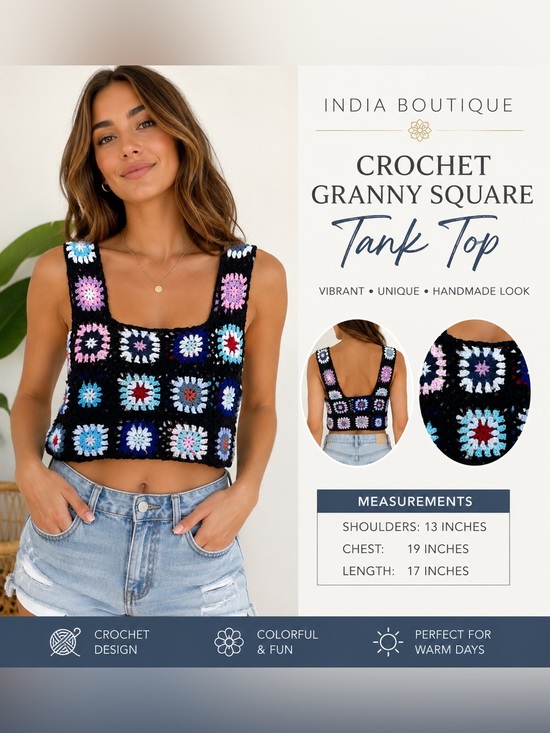 India Boutique Tops - India Boutique Crochet Granny Square Tank Top Boho Festival Crop Top